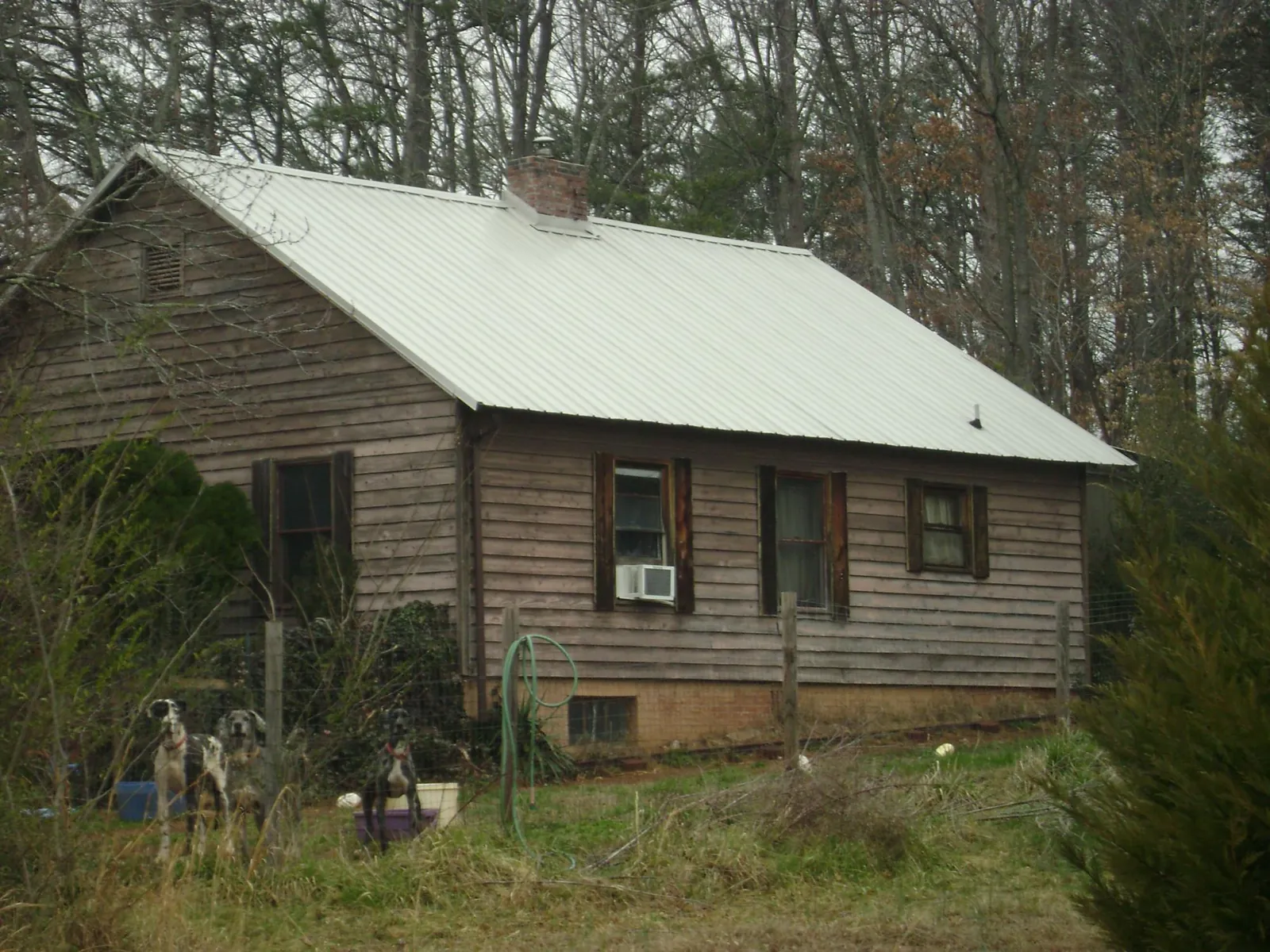 White metal roof on an old wood sided farmhouse, from a Metal Roof Installation job in Pomfret Center